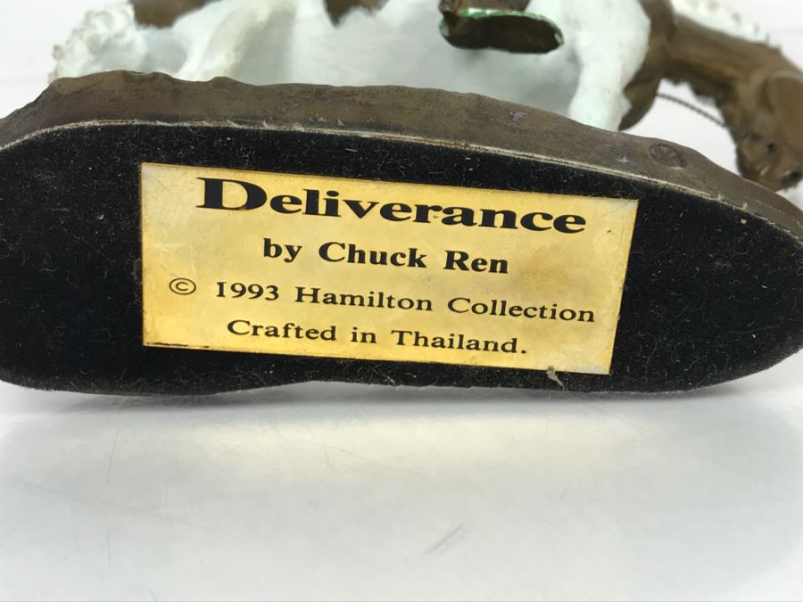Vintage 1993 Hamilton Collection Painted Bronze Sculpture By Chuck Ren Titled 'Deliverance' [Photo 19]