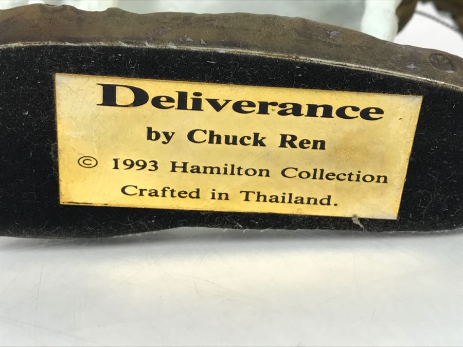 Vintage 1993 Hamilton Collection Painted Bronze Sculpture By Chuck Ren Titled 'Deliverance' [Photo 20]