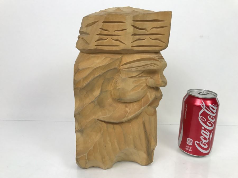 Signed Asian Wood Carved Sculpture Male Bust Aoyama [Photo 8]