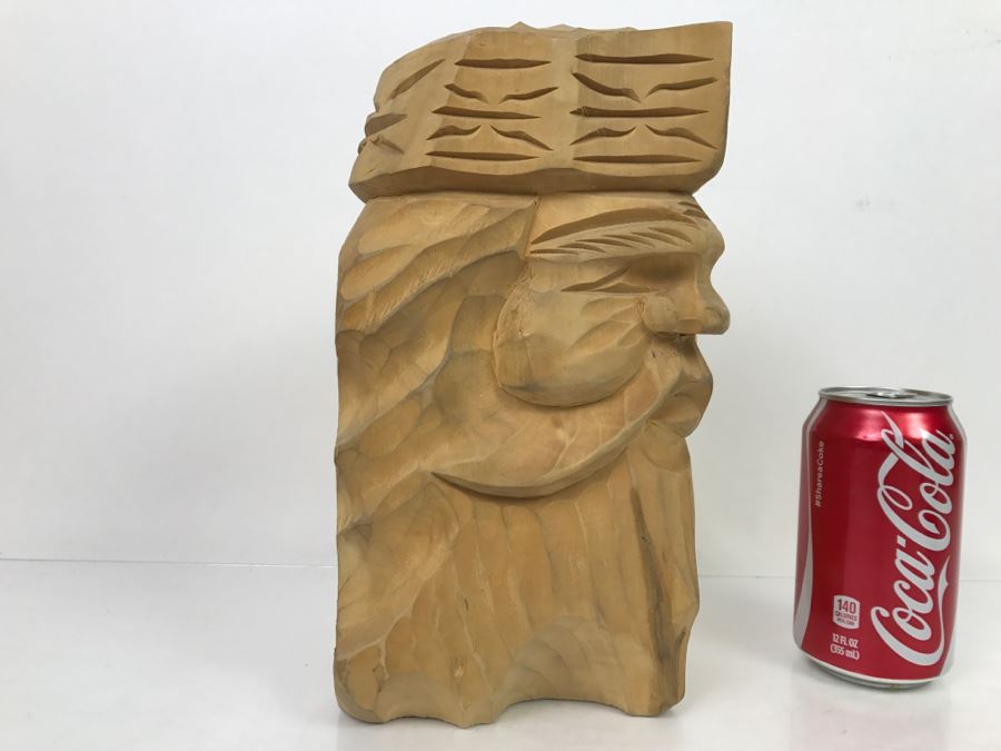 Signed Asian Wood Carved Sculpture Male Bust Aoyama [Photo 9]