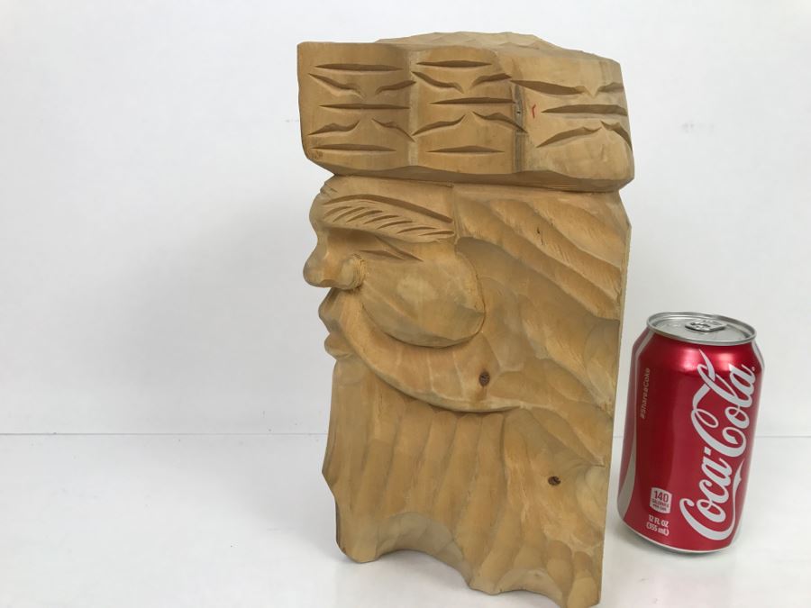 Signed Asian Wood Carved Sculpture Male Bust Aoyama [Photo 16]