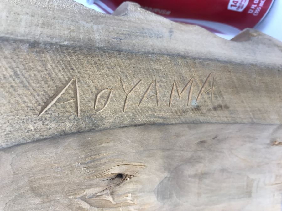 Signed Asian Wood Carved Sculpture Male Bust Aoyama [Photo 3]