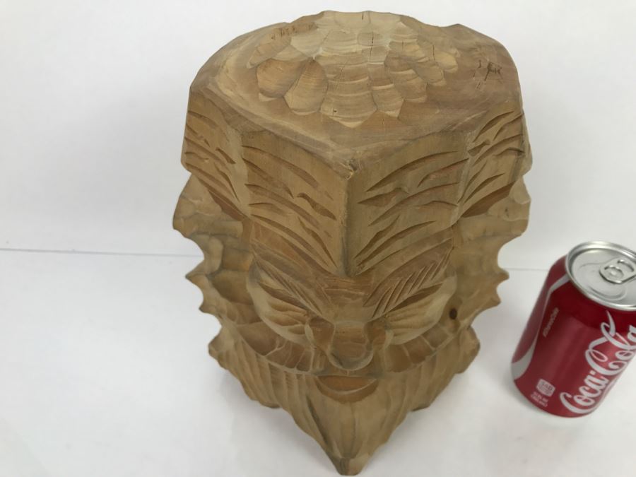 Signed Asian Wood Carved Sculpture Male Bust Aoyama [Photo 7]