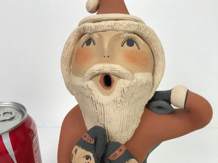 Signed E. Fragua Tsosie Jemez Pueblo American Indian Pottery Santa Claus Storyteller With 2 Children [Photo 6]