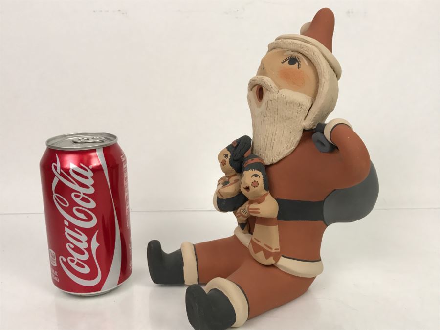 Signed E. Fragua Tsosie Jemez Pueblo American Indian Pottery Santa Claus Storyteller With 2 Children [Photo 8]