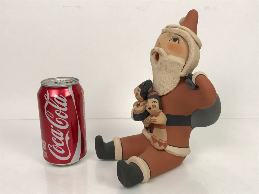 Signed E. Fragua Tsosie Jemez Pueblo American Indian Pottery Santa Claus Storyteller With 2 Children [Photo 9]