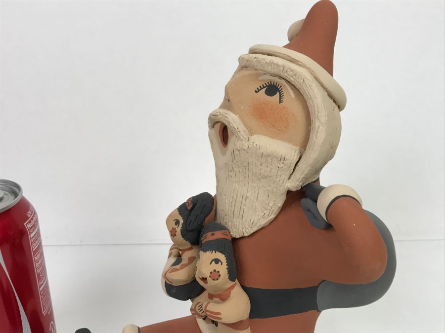 Signed E. Fragua Tsosie Jemez Pueblo American Indian Pottery Santa Claus Storyteller With 2 Children [Photo 10]