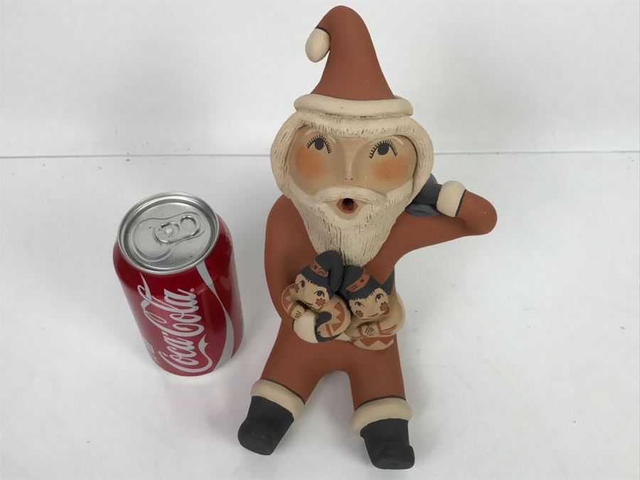 Signed E. Fragua Tsosie Jemez Pueblo American Indian Pottery Santa Claus Storyteller With 2 Children [Photo 7]