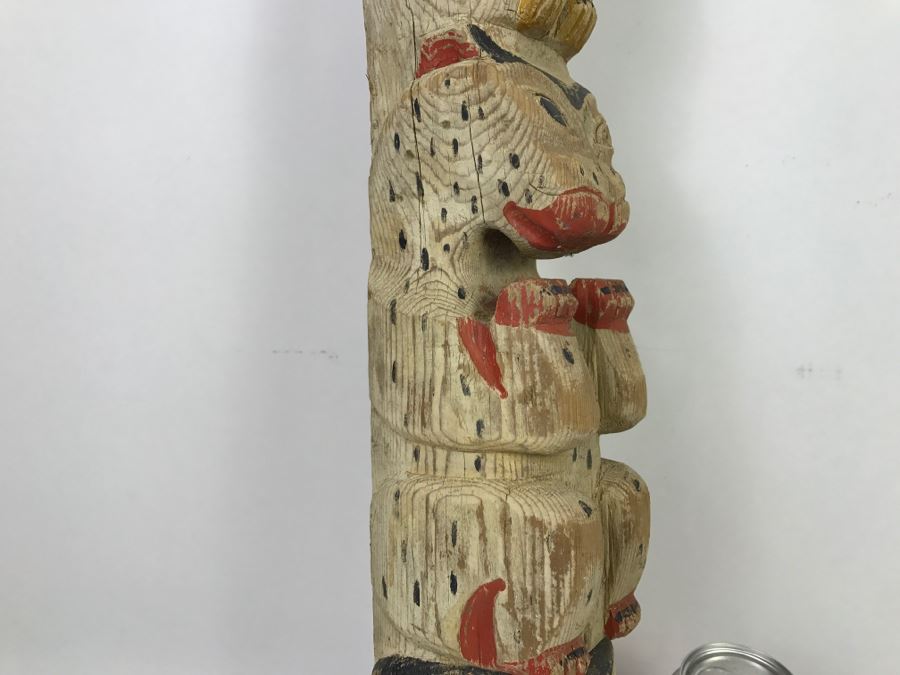 Old Carved Wooden Hand Painted Totem Pole Appears To Be From Pacific Northwest [Photo 17]