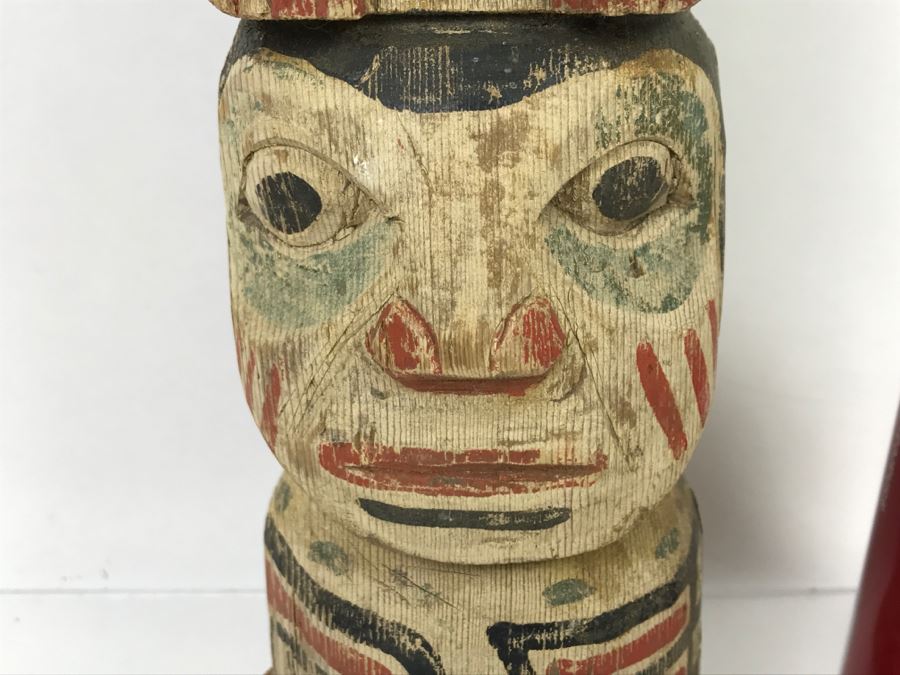 Old Carved Wooden Hand Painted Totem Pole Appears To Be From Pacific Northwest [Photo 10]