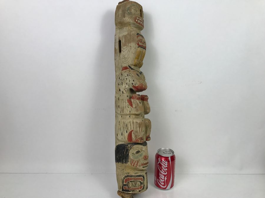 Old Carved Wooden Hand Painted Totem Pole Appears To Be From Pacific Northwest [Photo 15]