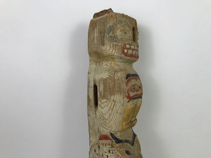 Old Carved Wooden Hand Painted Totem Pole Appears To Be From Pacific Northwest [Photo 18]