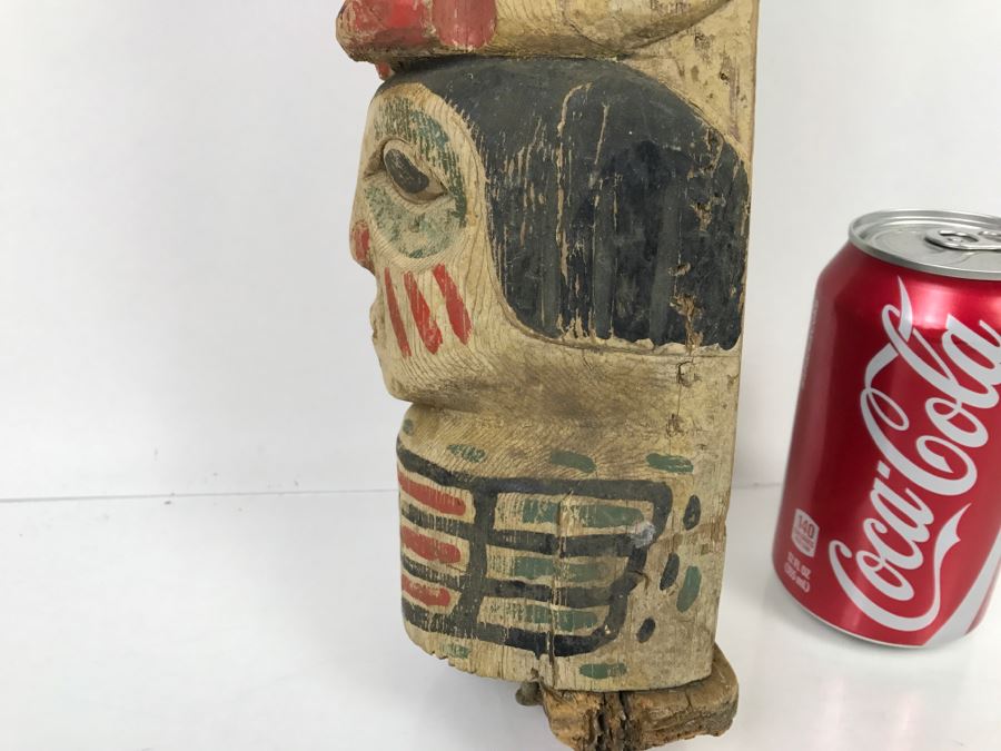 Old Carved Wooden Hand Painted Totem Pole Appears To Be From Pacific Northwest [Photo 13]