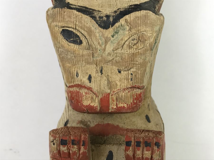 Old Carved Wooden Hand Painted Totem Pole Appears To Be From Pacific Northwest [Photo 8]
