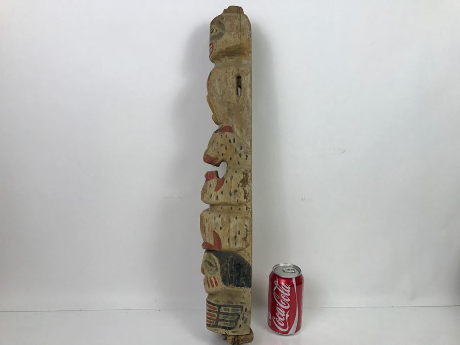 Old Carved Wooden Hand Painted Totem Pole Appears To Be From Pacific Northwest [Photo 12]
