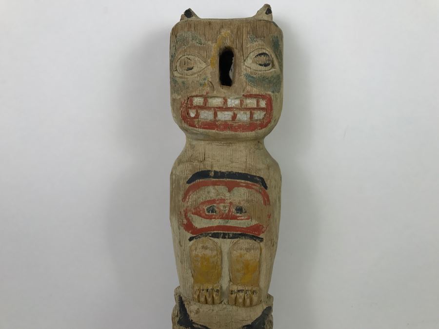 Old Carved Wooden Hand Painted Totem Pole Appears To Be From Pacific Northwest [Photo 4]