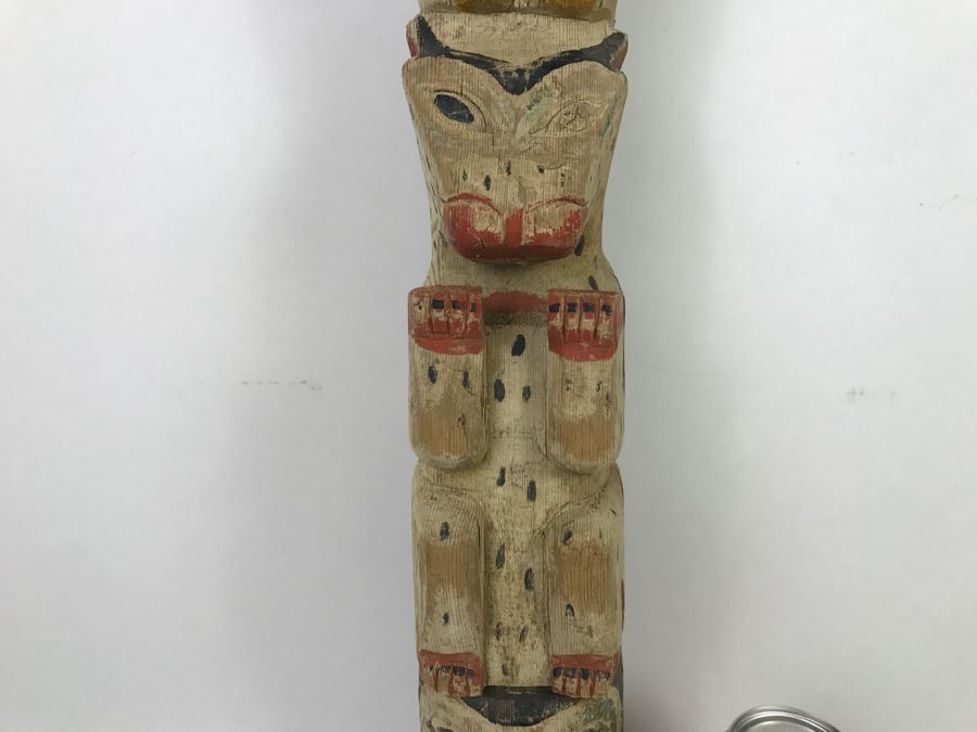 Old Carved Wooden Hand Painted Totem Pole Appears To Be From Pacific Northwest [Photo 3]