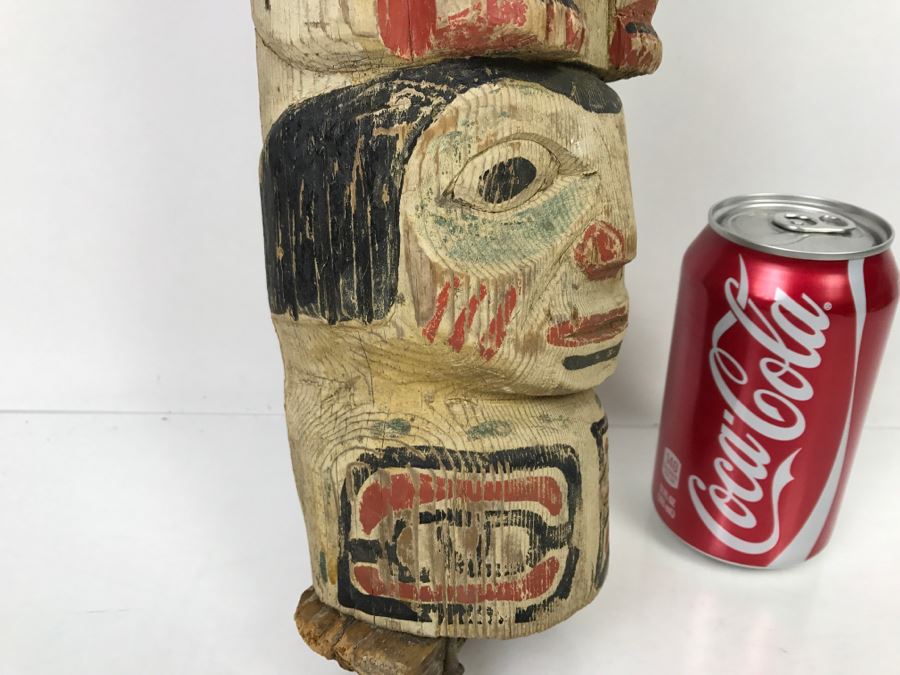 Old Carved Wooden Hand Painted Totem Pole Appears To Be From Pacific Northwest [Photo 16]