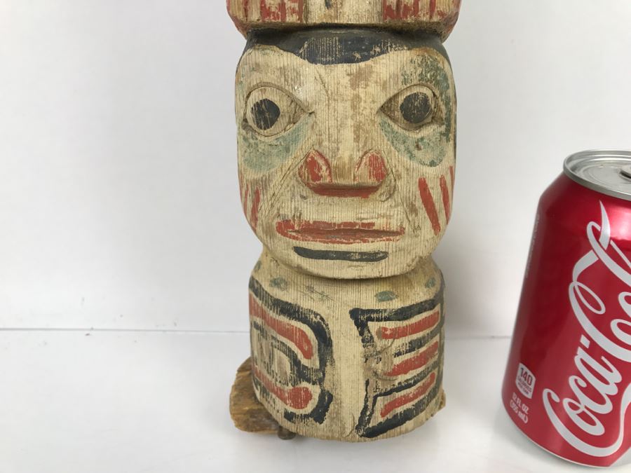 Old Carved Wooden Hand Painted Totem Pole Appears To Be From Pacific Northwest [Photo 2]