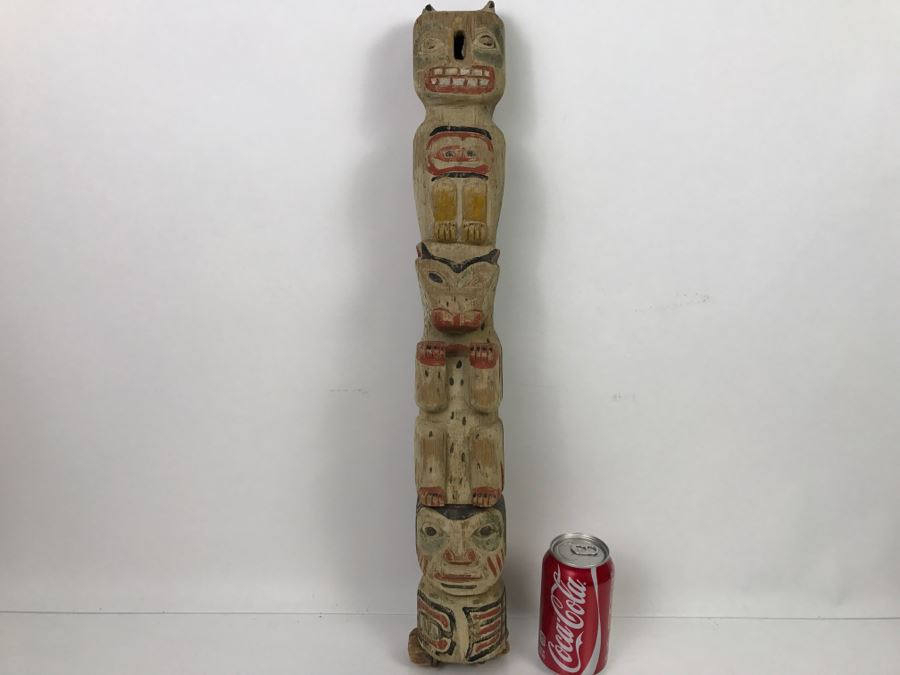 Old Carved Wooden Hand Painted Totem Pole Appears To Be From Pacific Northwest [Photo 5]