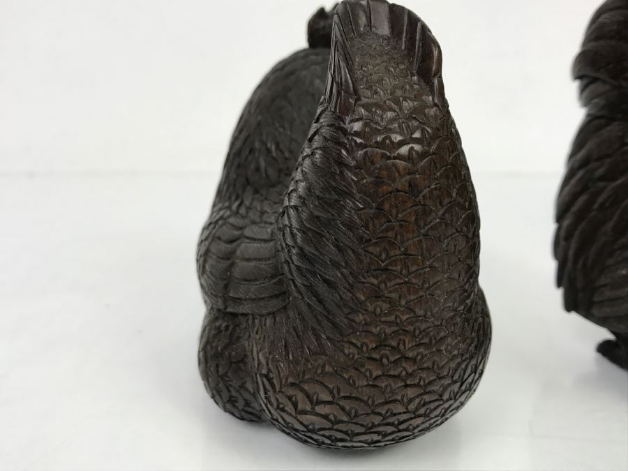 Pair Of Well Executed Wood Carving Sculptures Of A Rooster And Hen (See Photos) [Photo 20]