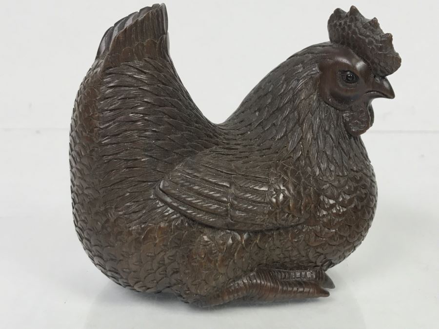 Pair Of Well Executed Wood Carving Sculptures Of A Rooster And Hen (See Photos) [Photo 13]