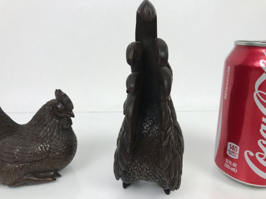 Pair Of Well Executed Wood Carving Sculptures Of A Rooster And Hen (See Photos) [Photo 6]