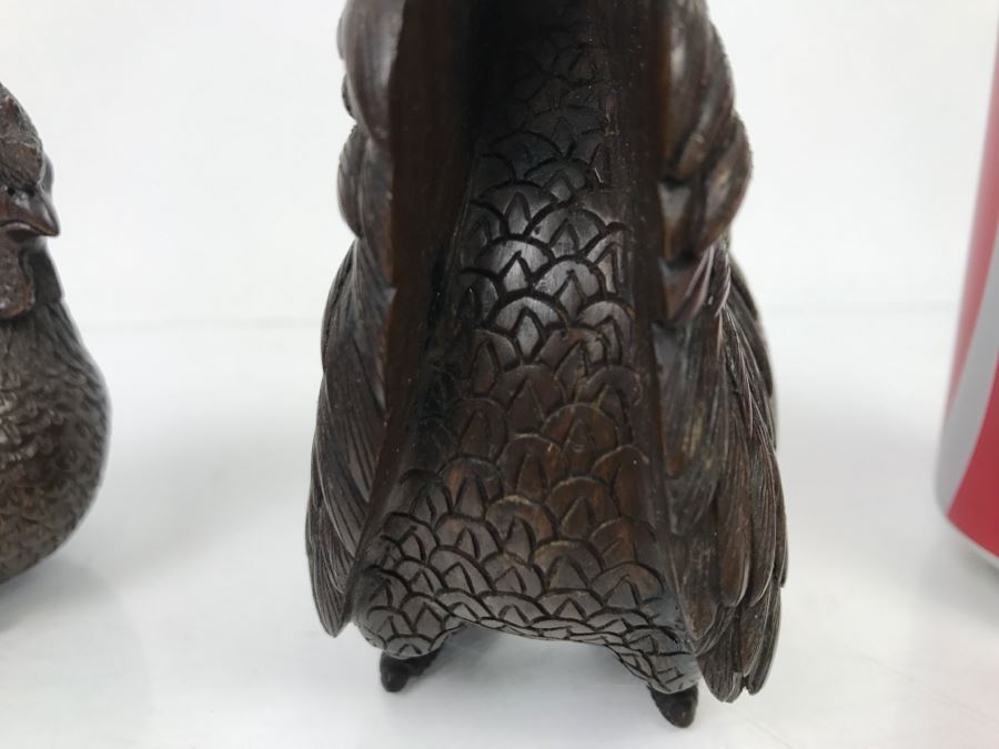Pair Of Well Executed Wood Carving Sculptures Of A Rooster And Hen (See Photos) [Photo 7]