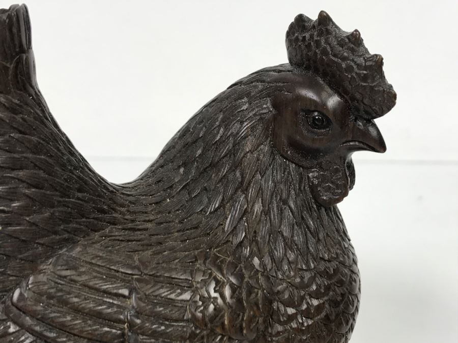 Pair Of Well Executed Wood Carving Sculptures Of A Rooster And Hen (See Photos) [Photo 14]