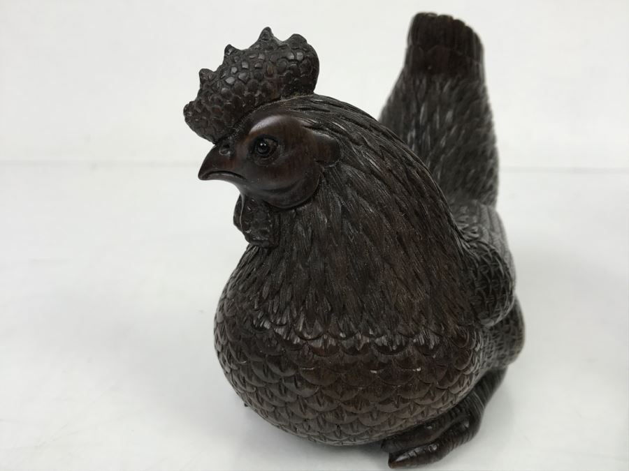 Pair Of Well Executed Wood Carving Sculptures Of A Rooster And Hen (See Photos) [Photo 16]