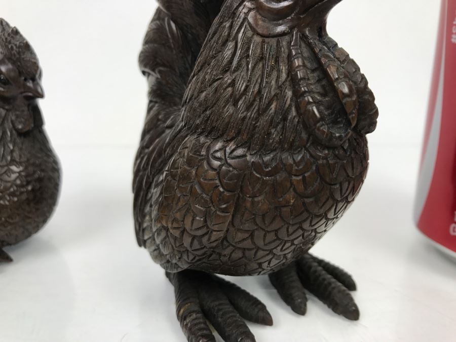Pair Of Well Executed Wood Carving Sculptures Of A Rooster And Hen (See Photos) [Photo 11]