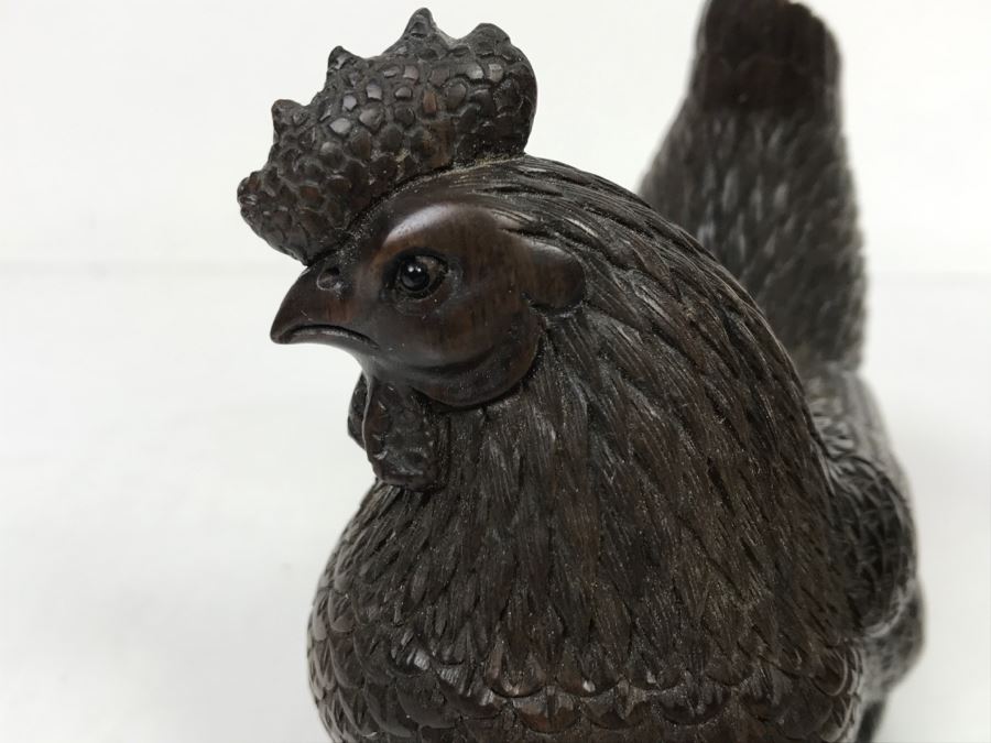 Pair Of Well Executed Wood Carving Sculptures Of A Rooster And Hen (See Photos) [Photo 17]