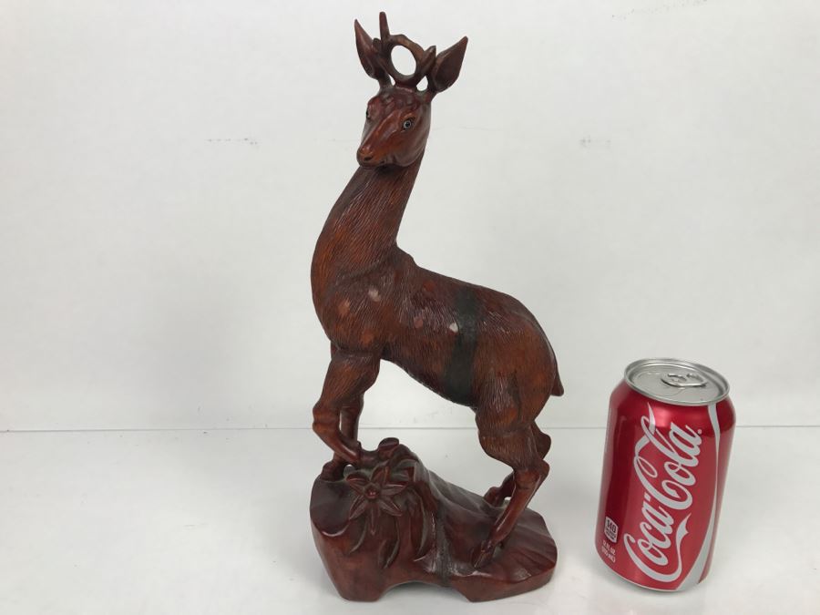 Vintage Chinese Wood Carving Sculpture Of Deer [Photo 2]
