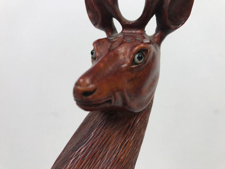 Vintage Chinese Wood Carving Sculpture Of Deer [Photo 4]
