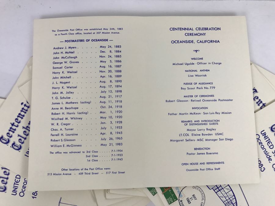 Collection Of Centennial Celebration Ceremony Programs Stamps From The 100th Anniversay Of The Oceanside, CA United States Post Office 1983 [Photo 5]