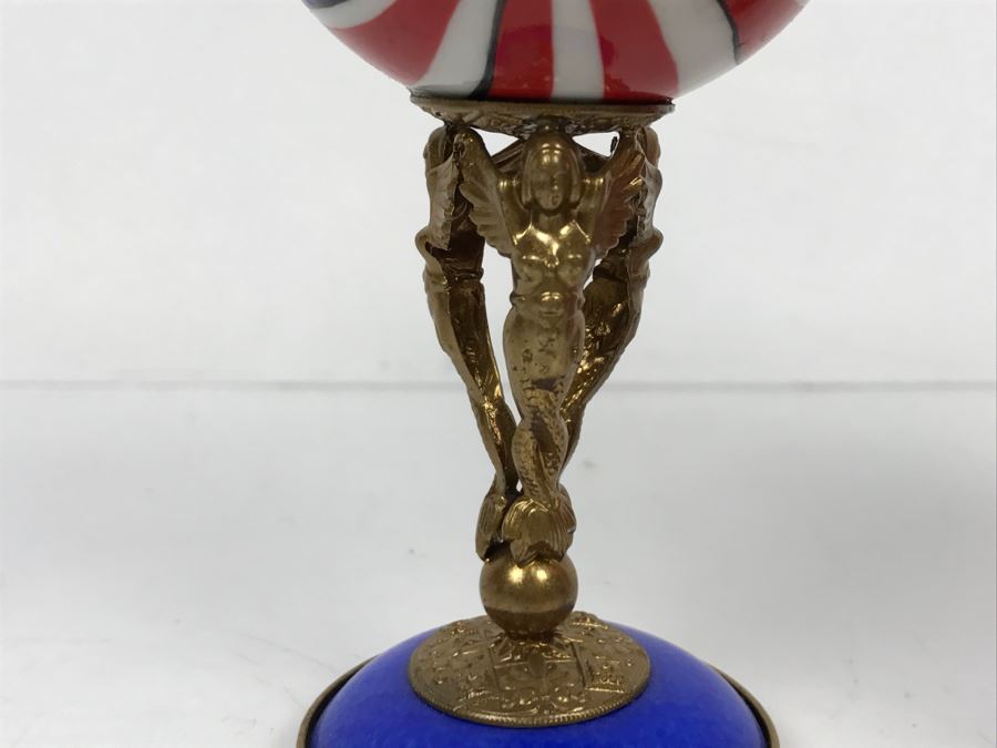 Peint Main Limoges France Porcelain Trinket Box American Flag Globe [Photo 4]