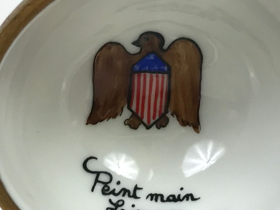 Peint Main Limoges France Porcelain Trinket Box American Flag Globe [Photo 12]