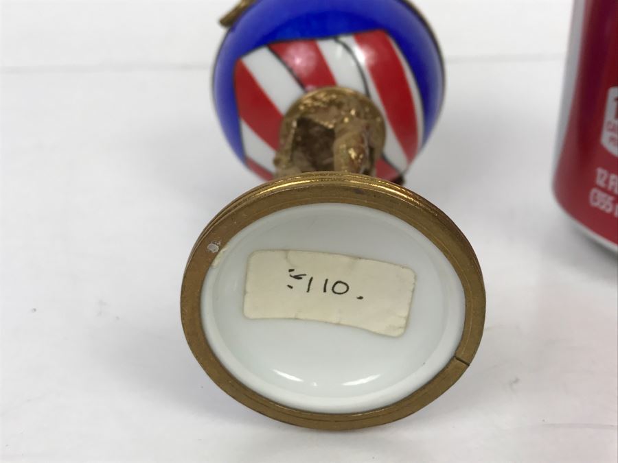 Peint Main Limoges France Porcelain Trinket Box American Flag Globe [Photo 15]