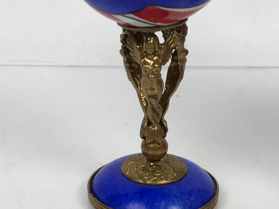 Peint Main Limoges France Porcelain Trinket Box American Flag Globe [Photo 7]