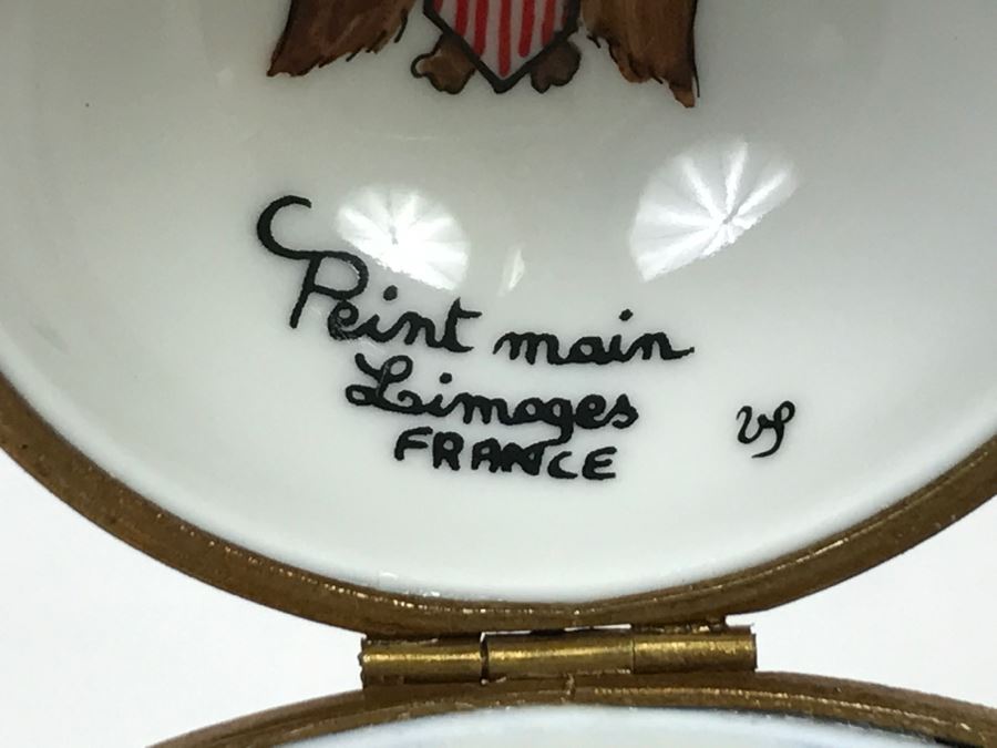 Peint Main Limoges France Porcelain Trinket Box American Flag Globe [Photo 13]