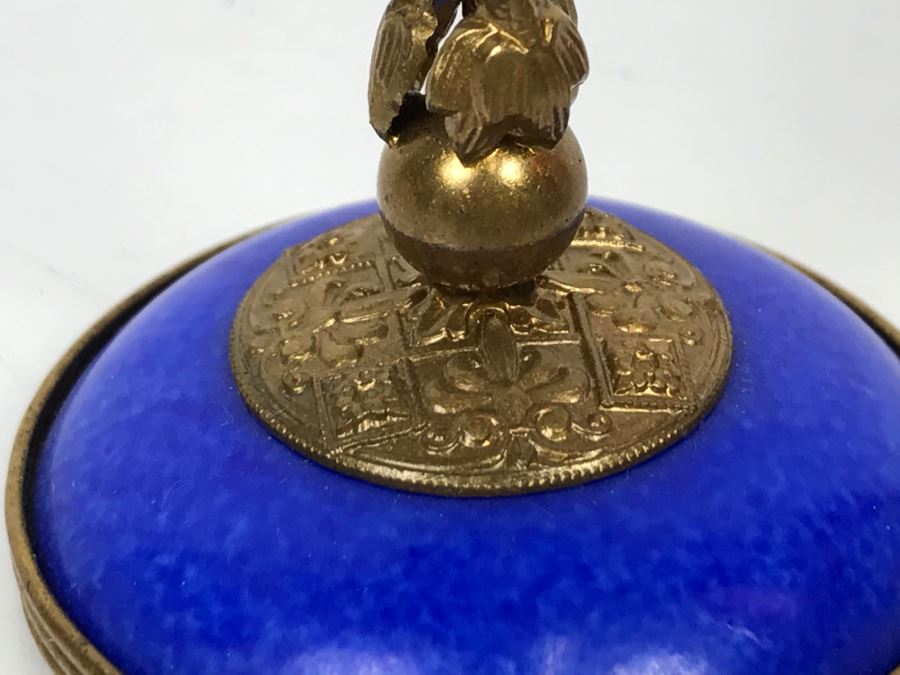 Peint Main Limoges France Porcelain Trinket Box American Flag Globe [Photo 6]