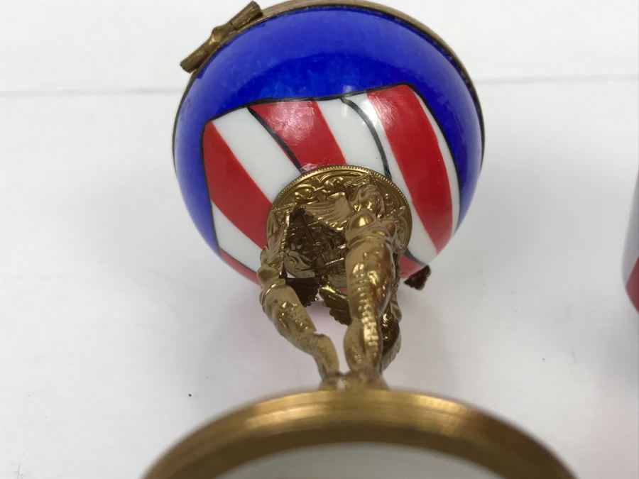 Peint Main Limoges France Porcelain Trinket Box American Flag Globe [Photo 17]