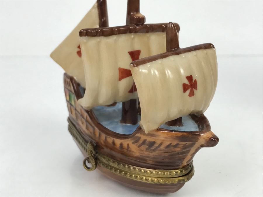 Peint Main Eximious Limoges France Trinket Box Of Ship [Photo 4]