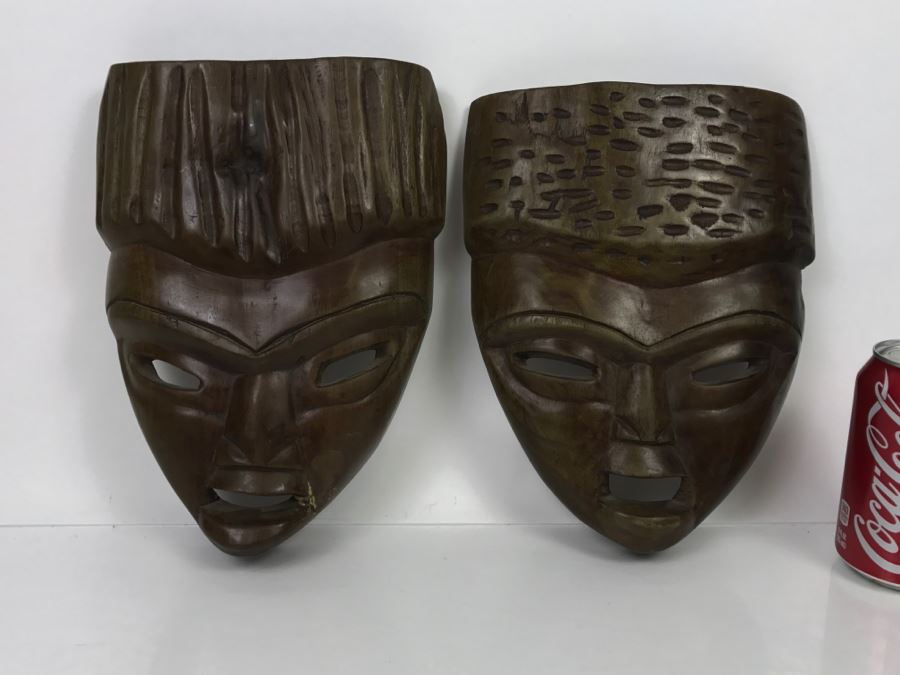 Pair Of Carved Wood Masks (One Mask Has Been Repaired) [Photo 1]