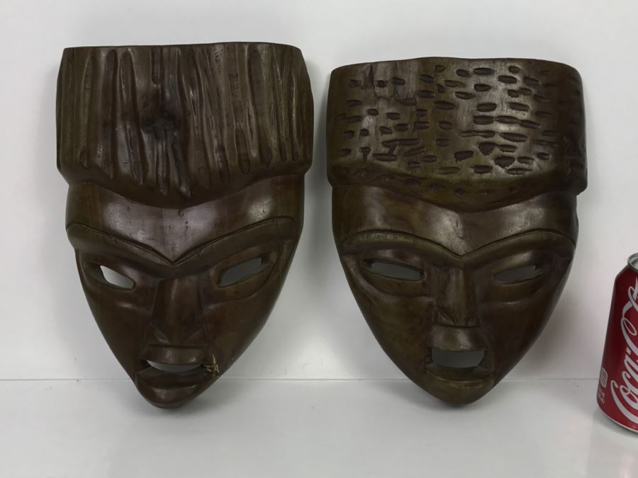 Pair Of Carved Wood Masks (One Mask Has Been Repaired) [Photo 2]