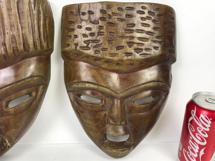 Pair Of Carved Wood Masks (One Mask Has Been Repaired) [Photo 3]
