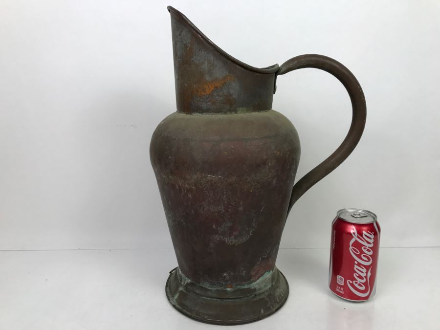 Vintage Copper Pitcher From Holland (See Photos For Cracks In Metal Along Base)