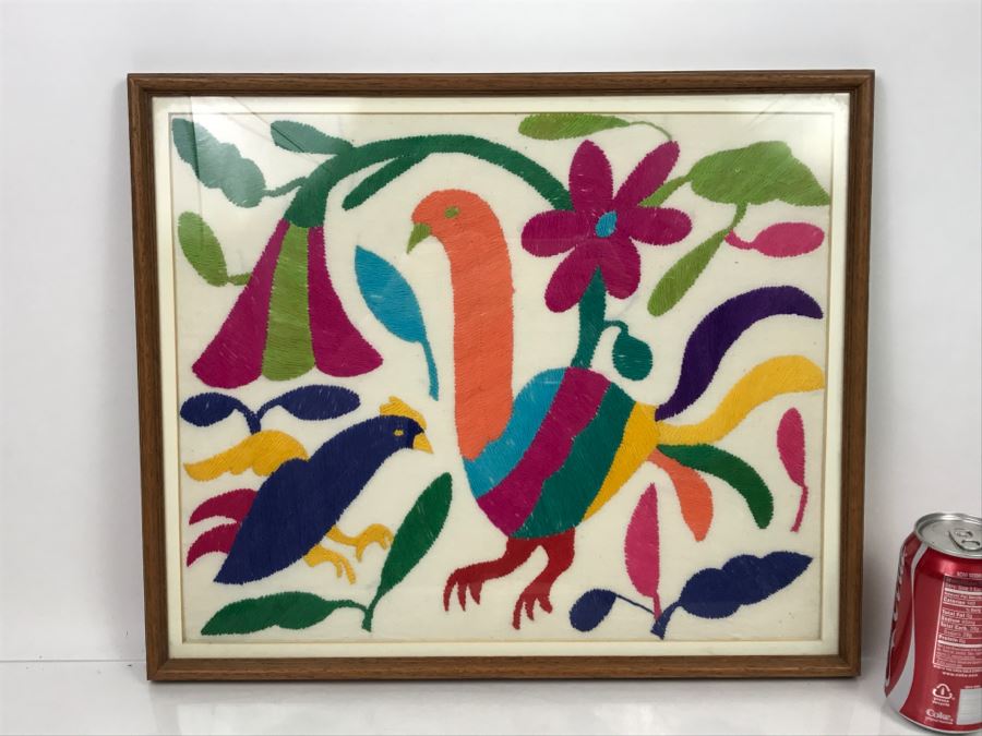 Framed Colorful Bird Embroidery Wall Artwork