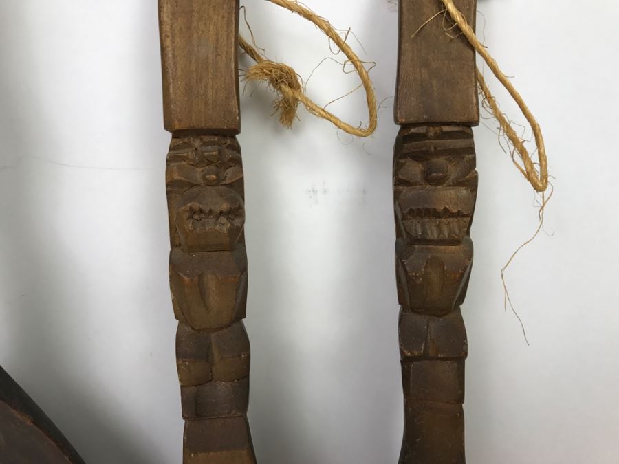 Pair Of Large Decorative Carved Wooden Spoon And Fork Sets [Photo 6]