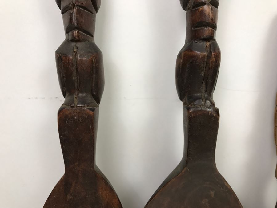 Pair Of Large Decorative Carved Wooden Spoon And Fork Sets [Photo 4]